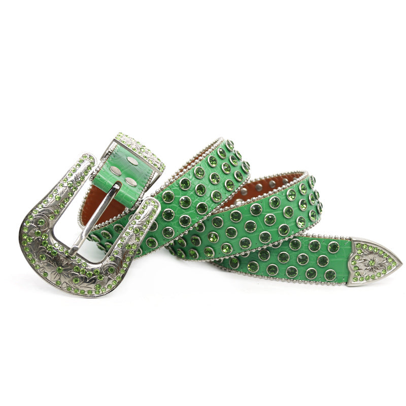 Hip-hop punk rhinestone belt women's alloy needle buckle