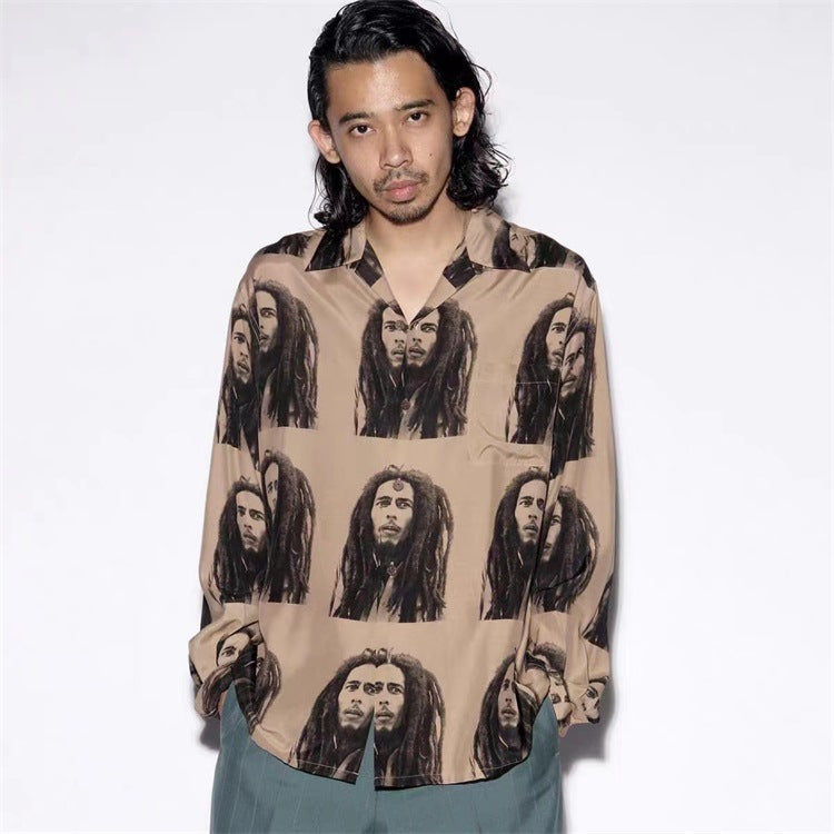 GUILTYPARTIES TIGER Long sleeved shirt BOB MARLEY Reggae rock portrait Hawaiian long sleeved shirt