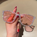 Trendy punk glasses square frame sparkling diamond