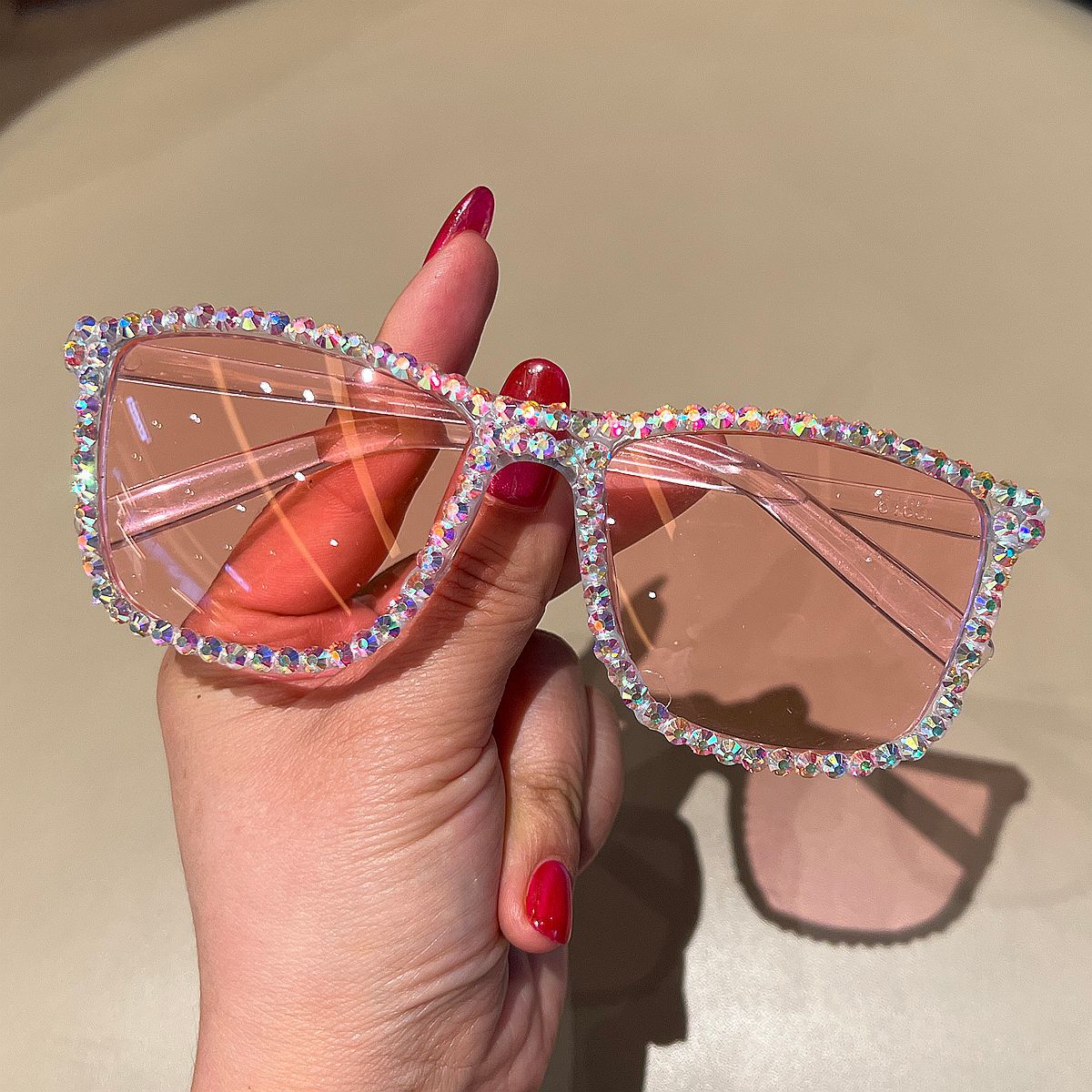 Trendy punk glasses square frame sparkling diamond