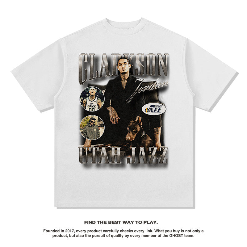 Nba T Shirt American Retro Short Sleeve T-shirt Hip-Hop Street Washed Distressed Printed Top High-quality pure cotton comfortable and trendy clothing