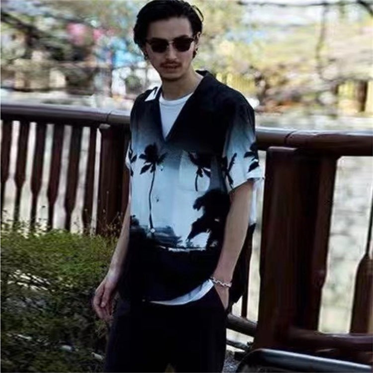 GUILTYPARTIES TIGER Shirts Moriyama Avenue, Coconut Tree, Lips Joint Hawaiian Short Sleeve Shirt Men