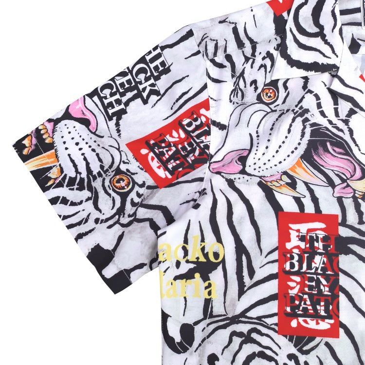 GUILTYPARTIES TIGER Shirts Summer Festival Black Eyed Tiger Flowing Cloud Hawaiian Short Sleeve Shirt Men
