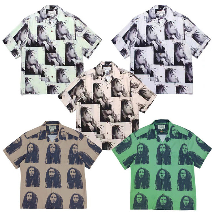 GUILTYPARTIES TIGER Shirts 23ss Reggae Music Godfather Portrait Printed Hawaiian Short Sleeve Shirt Men