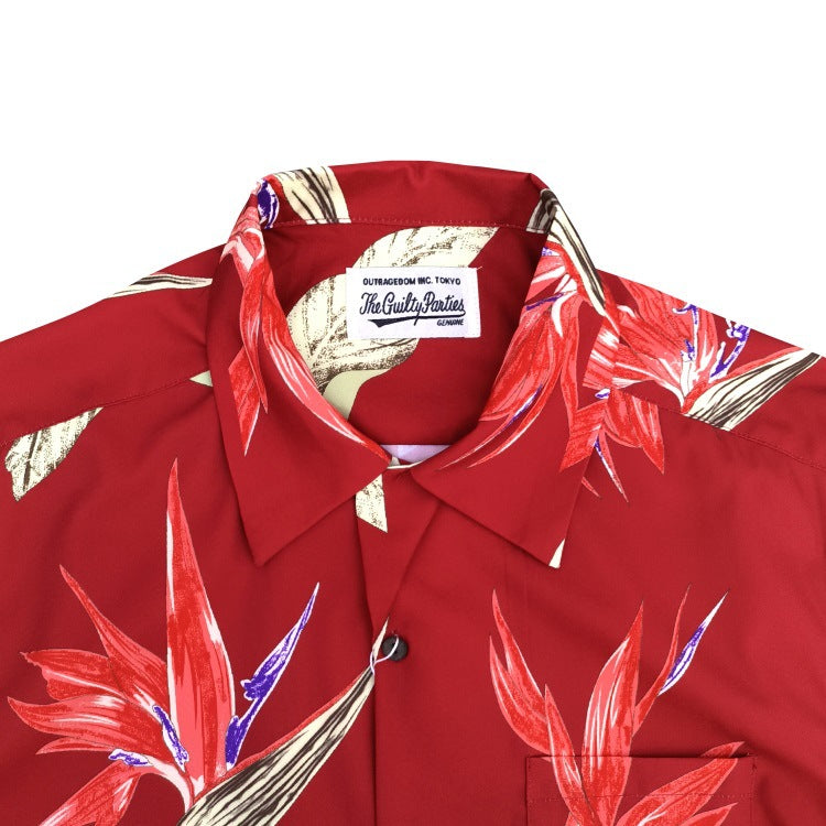 GUILTYPARTIES TIGER Shirts bird of paradise Hawaiian short-sleeved shirt men