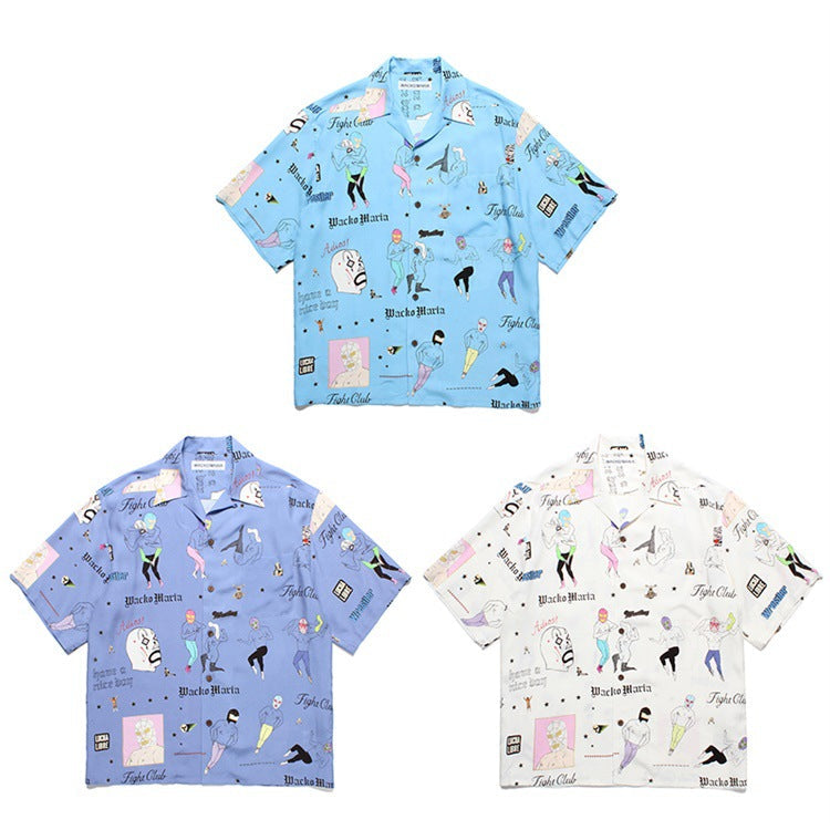 GUILTYPARTIES TIGER Shirts Vacation trendy brand character mask abstract print Hawaiian short-sleeved shirt men