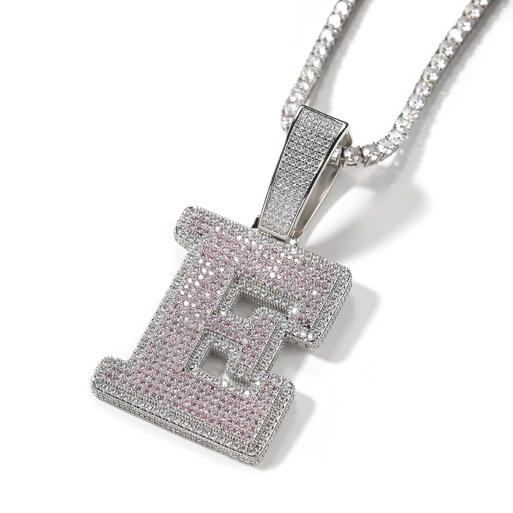 Jewelry 26 Letter Silver Pink Pendant Necklace with Zircon Number Pieces