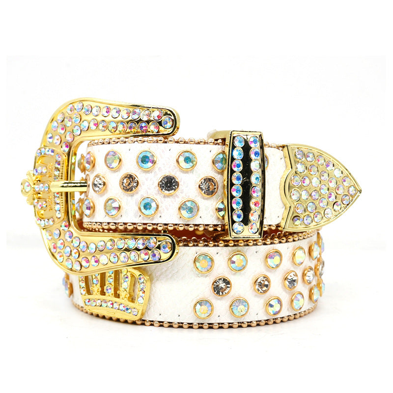Hip-hop punk rhinestone belt gold crown rhinestone wide belt