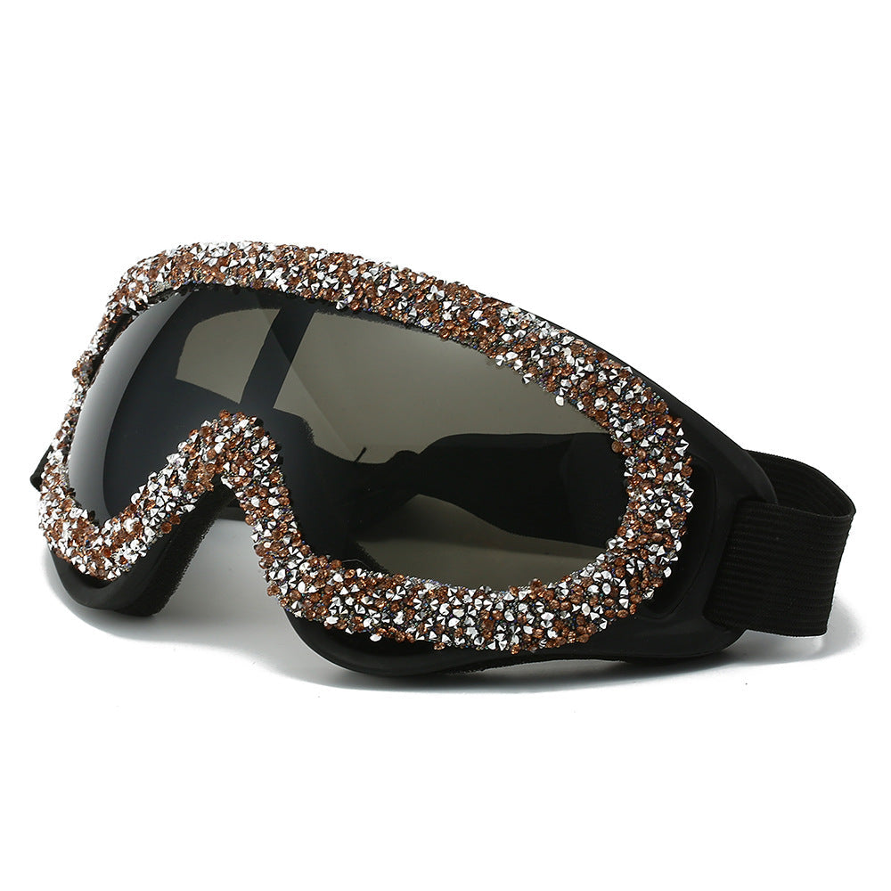 Trendy punk glasses sand and dustproof diamond windshield