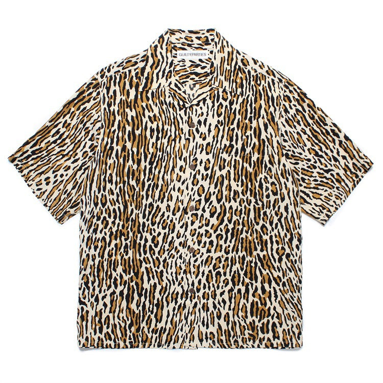 GUILTYPARTIES TIGER Shirts 24AW Leopard print, Hawaiian casual short-sleeved shirt men