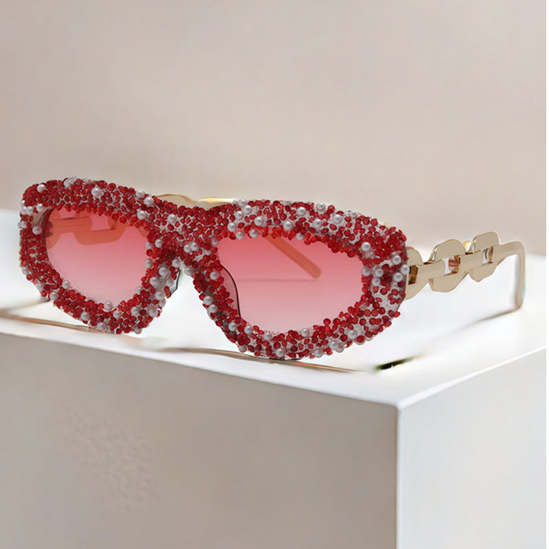 Trendy punk glasses diamond-encrusted uv protection