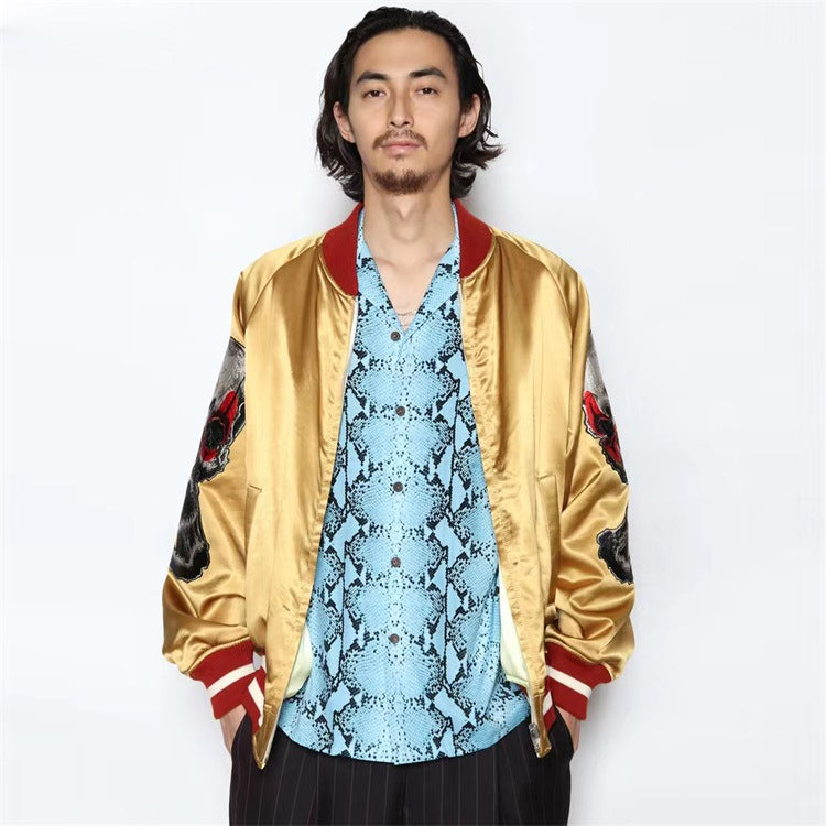 GUILTYPARTIES TIGER Shirts PYTHON OPEN COLLAR SHIRT Snake Rayon Short Sleeve Shirt