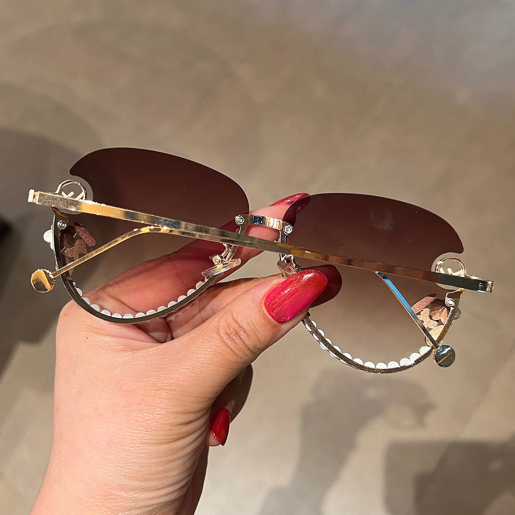 Trendy punk glasses uv protection rimless with rhinestones
