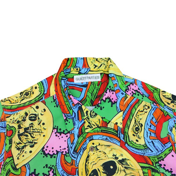 GUILTYPARTIES TIGER Shirts 24ss Science Fiction Graffiti, Rayon Casual, Hawaiian Short Sleeve Shirt