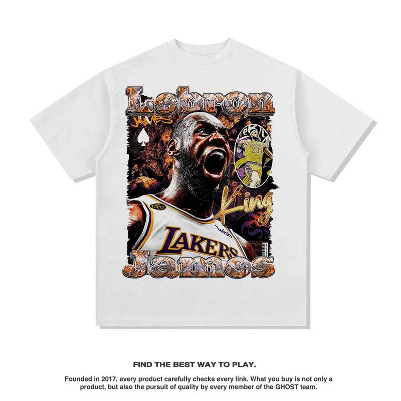 Nba T Shirt James Printed Short-Sleeved T-shirt Men's and Women's Heavy Fashion Brand round Neck Washed High-quality pure cotton comfortable and trendy clothing
