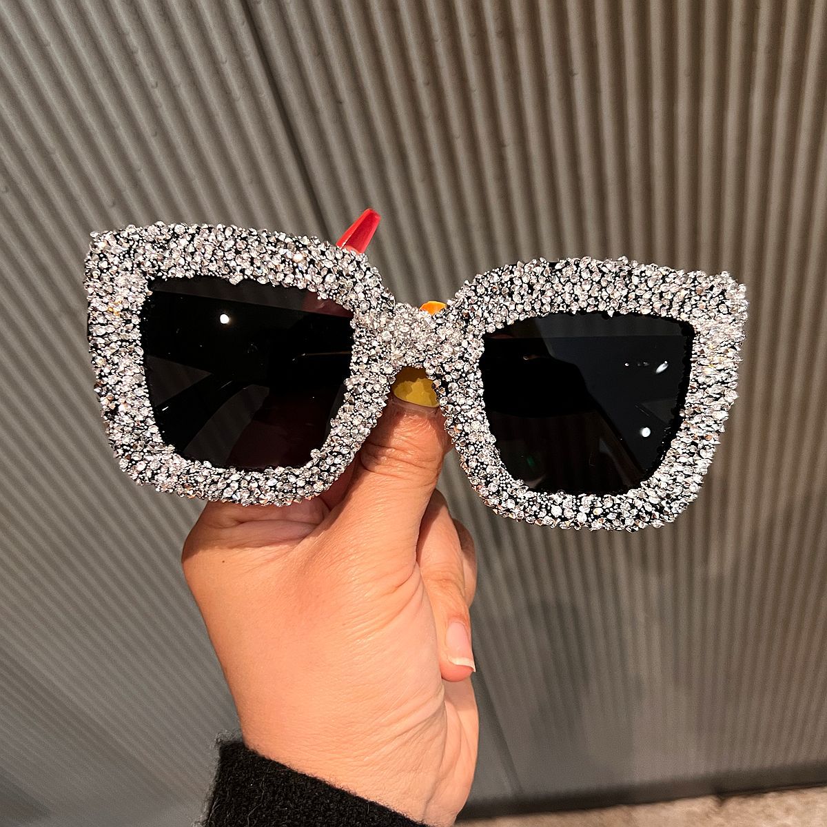 Trendy punk glasses large frame rhinestones