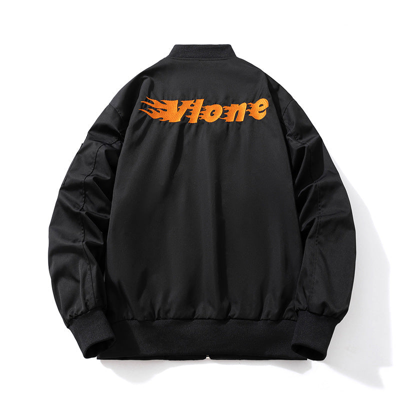 Mens Vintage Jackets Letter Embroidery Loose Baseball Flight Suit
