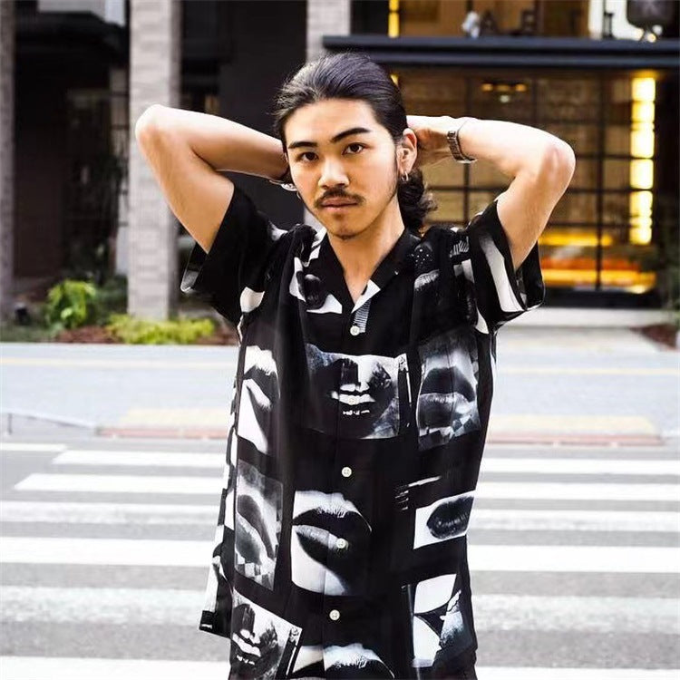 GUILTYPARTIES TIGER Shirts Moriyama Avenue, Coconut Tree, Lips Joint Hawaiian Short Sleeve Shirt Men