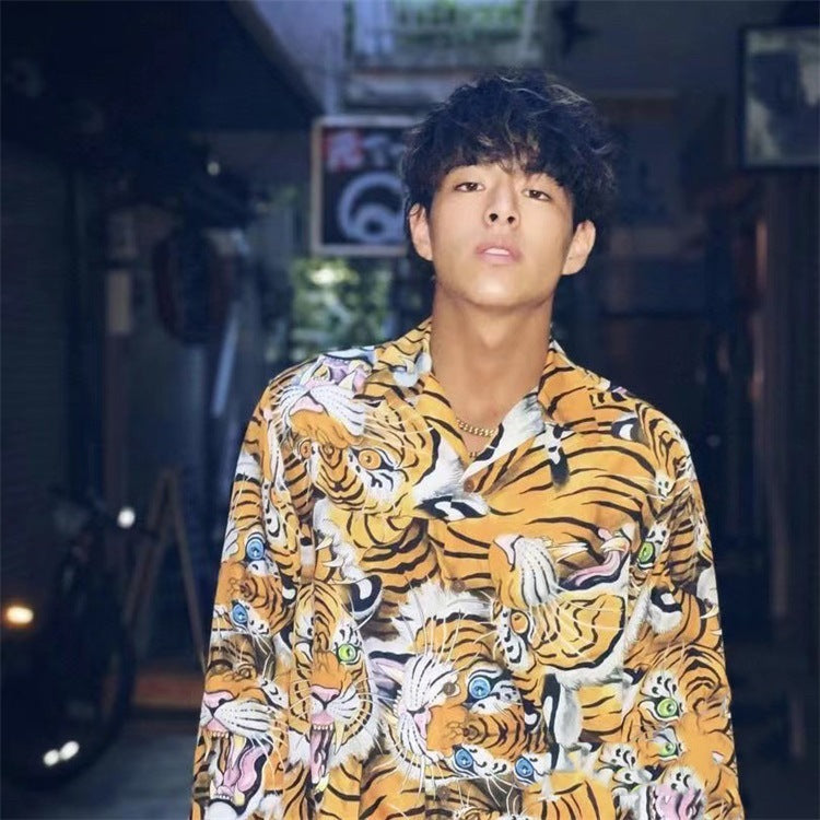 GUILTYPARTIES TIGER Long sleeved shirt Tiger totem full print Hawaiian long-sleeved shirt
