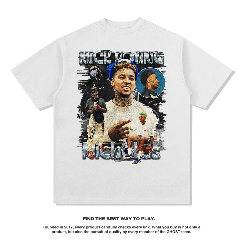 Nba T Shirt Short Sleeve T-shirt Street round Neck Top Washed High-quality pure cotton comfortable and trendy clothing