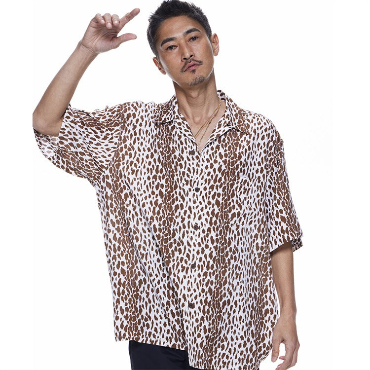 GUILTYPARTIES TIGER Shirts 23SS LEOPARD OPEN Leopard print Hawaiian short-sleeved shirt men