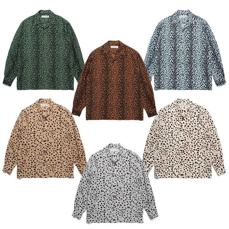 GUILTYPARTIES TIGER Long sleeved shirt Leopard print, Hawaiian rayon casual long-sleeved shirt men