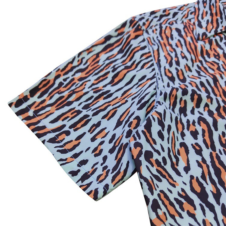 GUILTYPARTIES TIGER Shirts Leopard Rayon Hawaiian Short Sleeve Shirt Beach Shirt Men