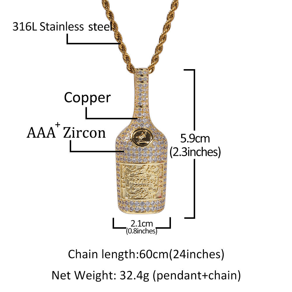 Jewelry Design Wine Bottle Pendant Fashion Copper with Zircon Jesus Pieces Far East