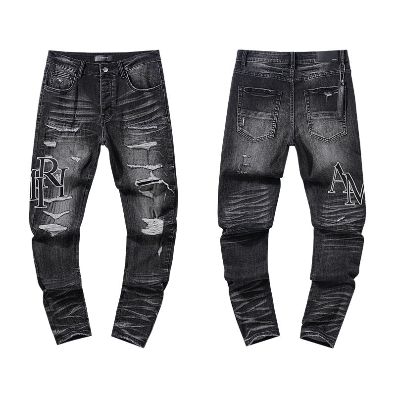 AMIRI Jeans Spring and Autumn AMII Letter Ripped Straight Jeans Men and Women