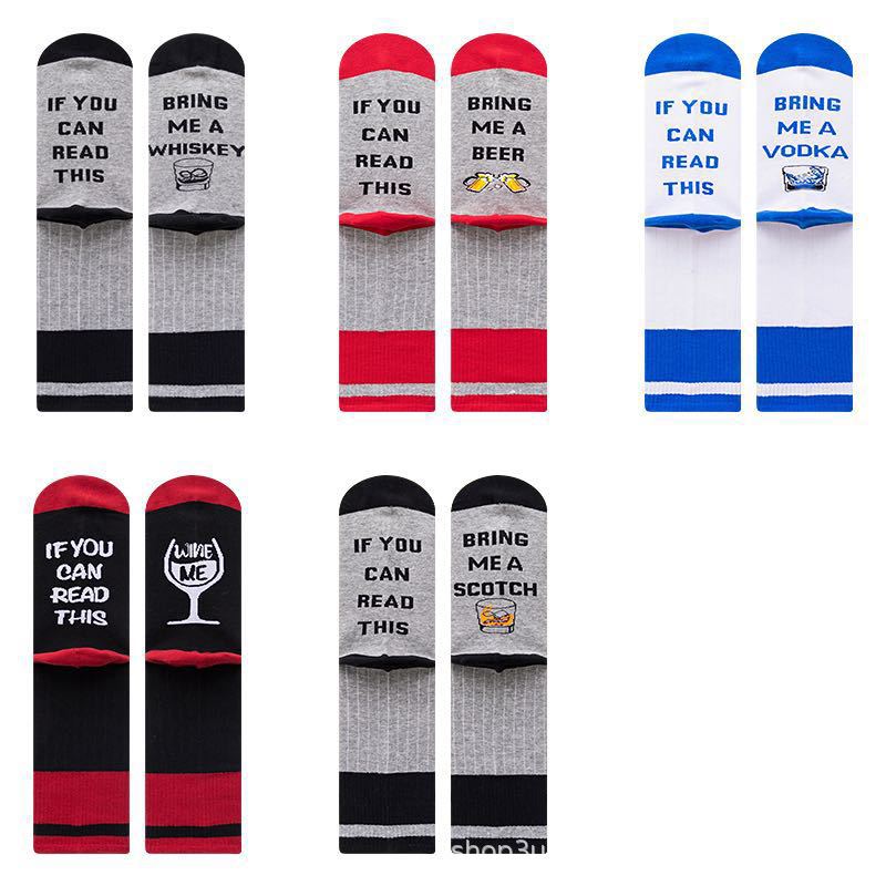 Men socks embroidered cotton knee socks