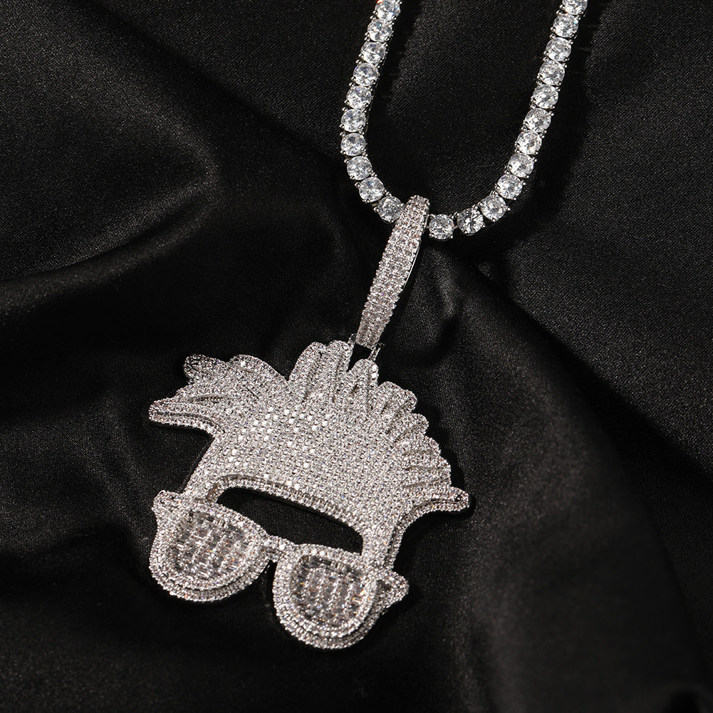 Jewelry Hip Hop Diamond Necklace Trendy Glasses Pendant Spectrum