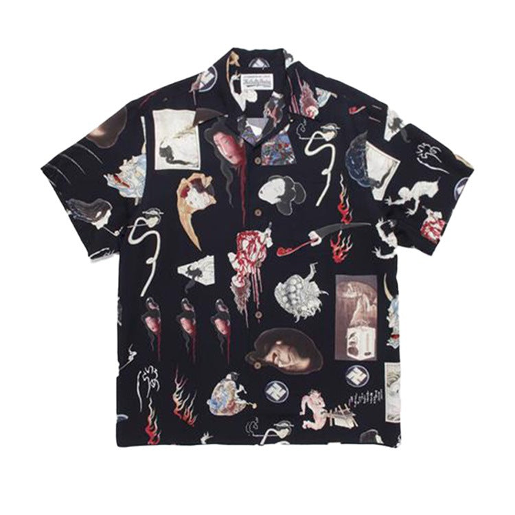 GUILTYPARTIES TIGER Shirts 18ss Ghosts Night Walk Ukiyo-e Printed Hawaiian Short Sleeve Shirt Men
