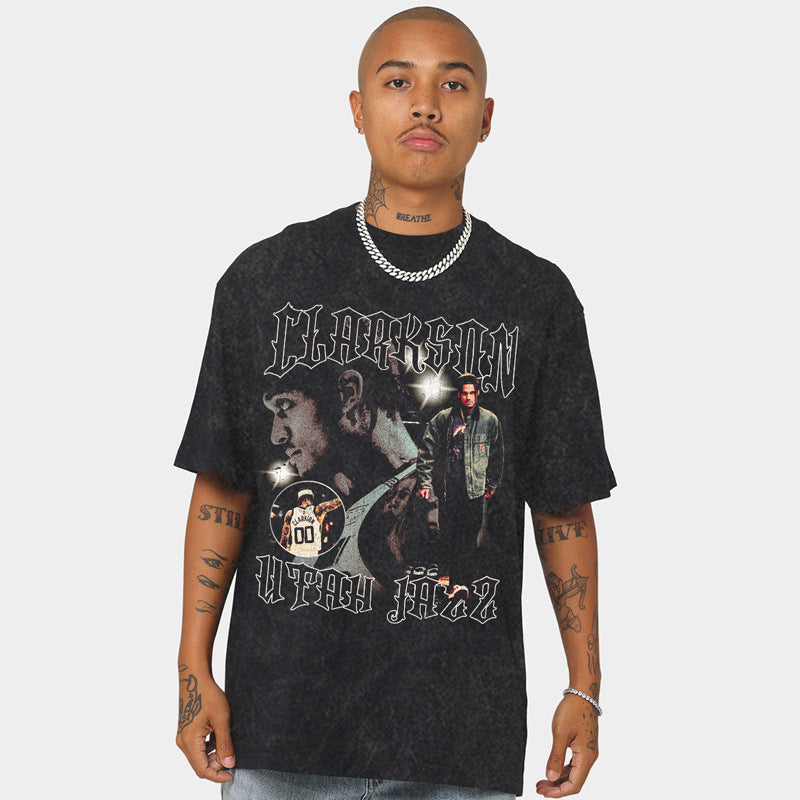 Nba T Shirt Clarkson Piston Basketball Printed Short Sleeve T-shirt Retro Washed High-quality pure cotton comfortable and trendy clothing