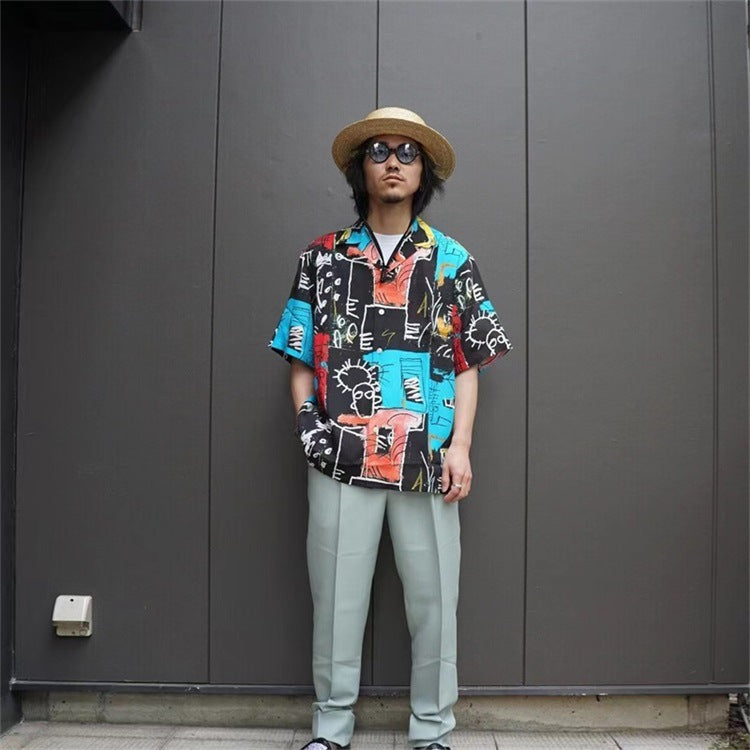 GUILTYPARTIES TIGER Shirts Basquiat graffiti Hawaiian loose short-sleeved shirt men
