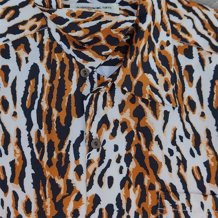 GUILTYPARTIES TIGER Long sleeved shirt LEOPARD OPEN Classic leopard print Hawaiian long sleeved shirt