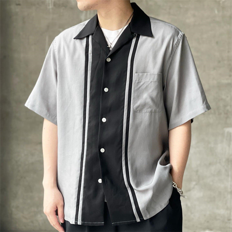 GUILTYPARTIES TIGER Shirts 23SS TWOTONE SHIRT Striped color-matching Hawaiian short-sleeved shirt