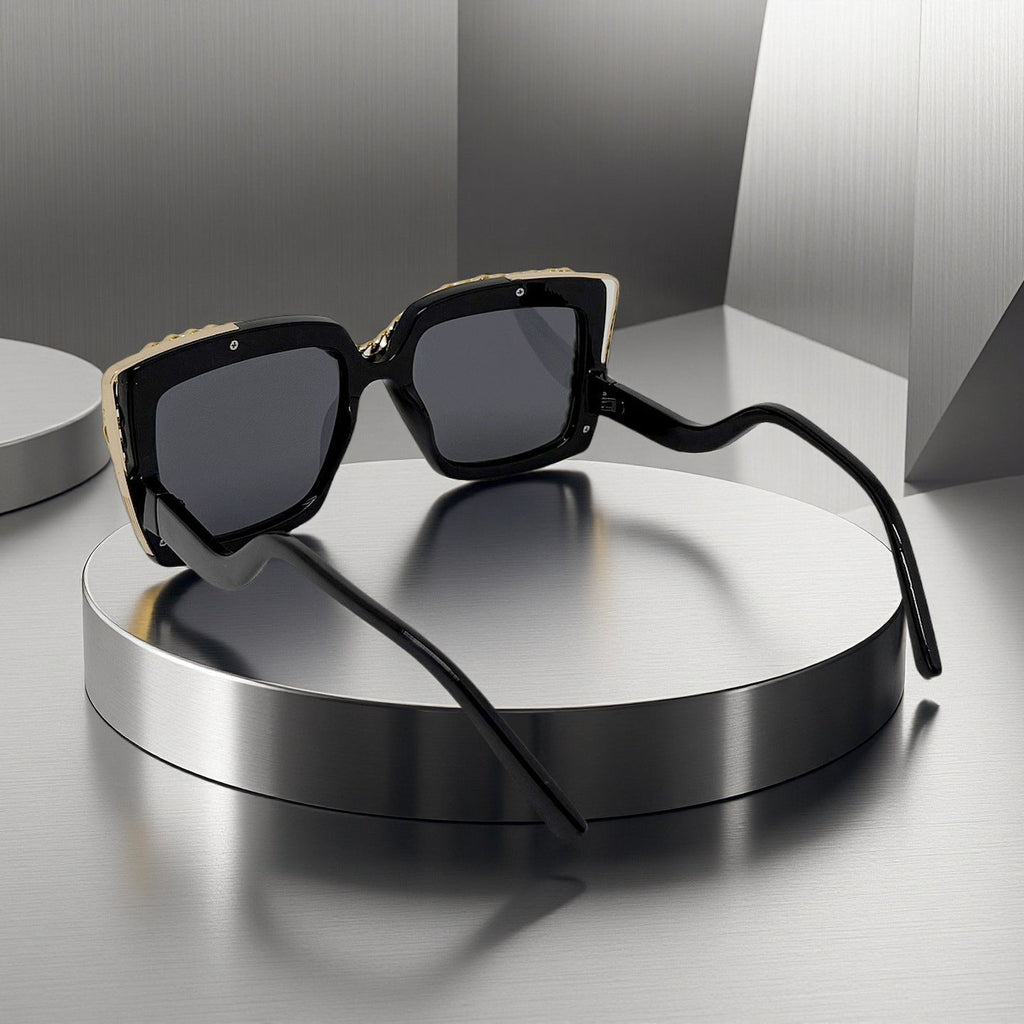 Trendy punk glasses square frame retro chain