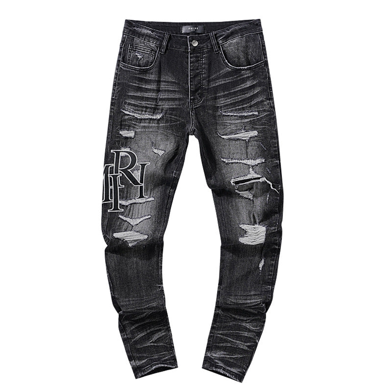 AMIRI Jeans Spring and Autumn AMII Letter Ripped Straight Jeans Men and Women