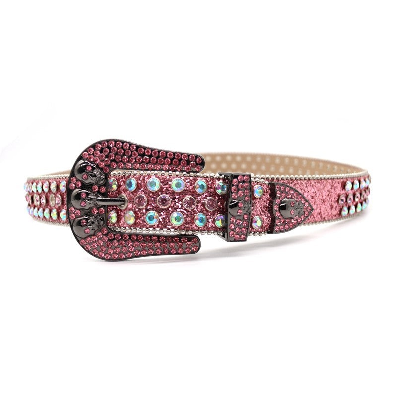 Hip-hop punk rhinestone belt skull full of diamonds