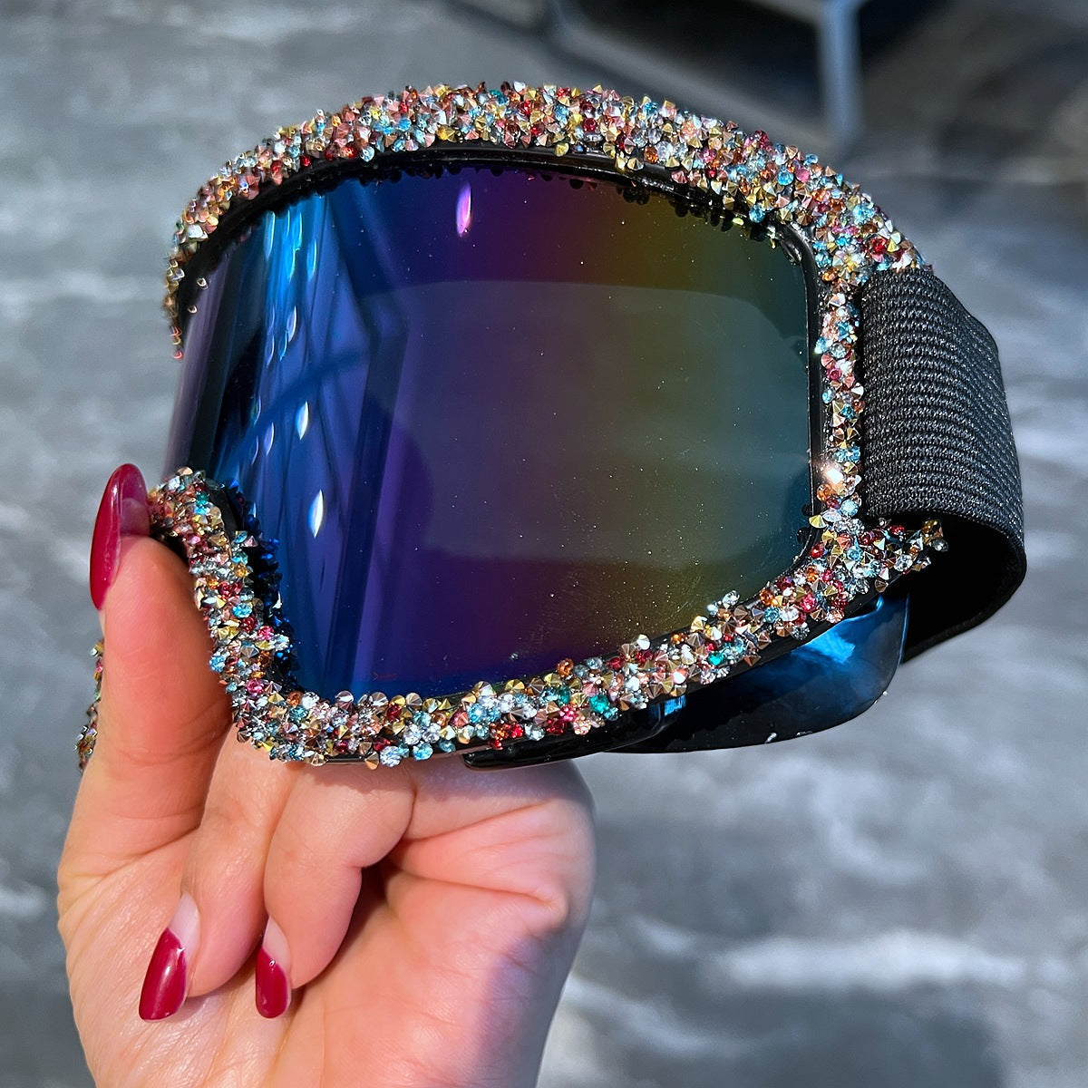 Trendy punk glasses diamond windproof