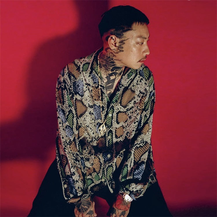 GUILTYPARTIES TIGER Long sleeved shirt New python, snake pattern color matching PYTHONT long-sleeved shirt men