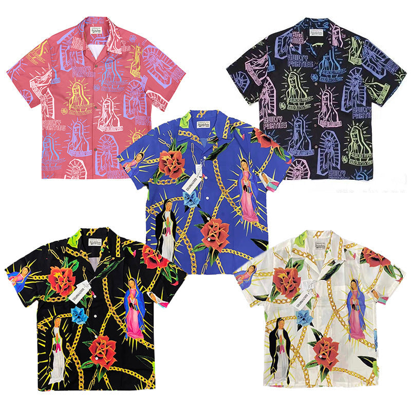 GUILTYPARTIES TIGER Shirts 20SS Bramble Flower, Virgin Mary, Hawaiian Short Sleeve Shirt Men