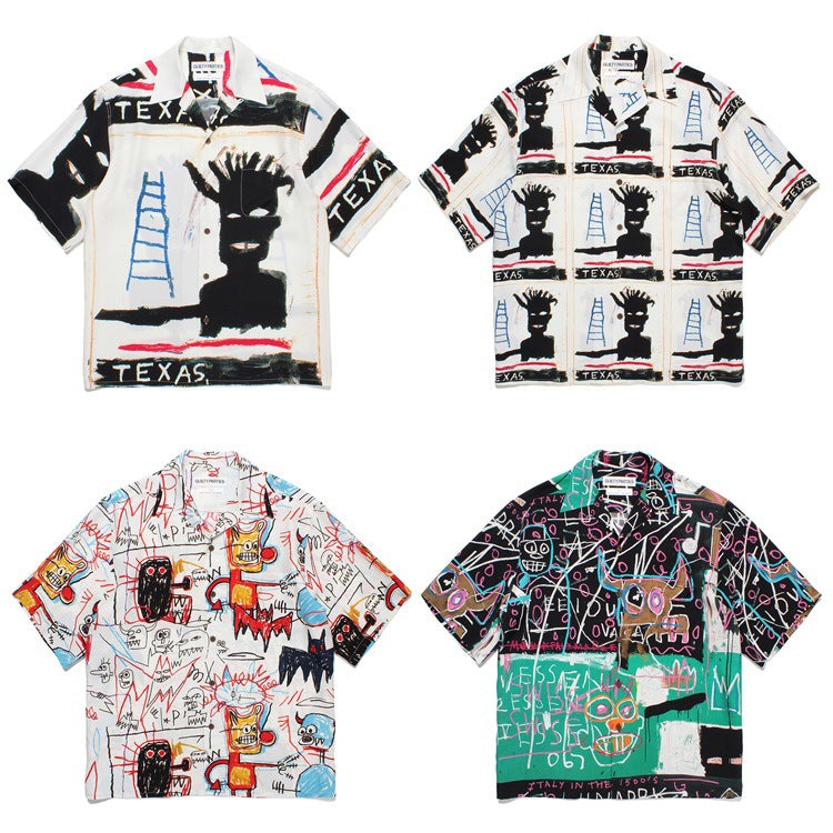 GUILTYPARTIES TIGER Shirts 23SS BASQUIAT Basquiat, Hawaiian Short Sleeve Shirt Men
