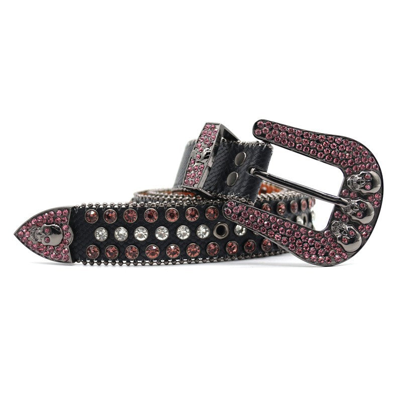 Hip-hop punk rhinestone belt skull y2k punk style