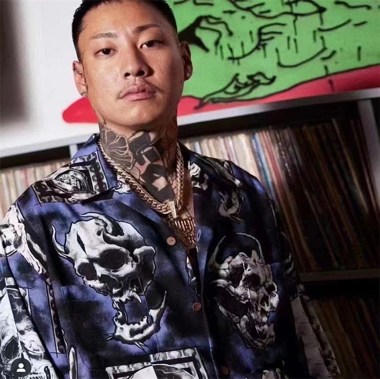 GUILTYPARTIES TIGER Long sleeved shirt 56 TATTOO STUDIO SHIRT Skull Skull Long Sleeve Shirt Men