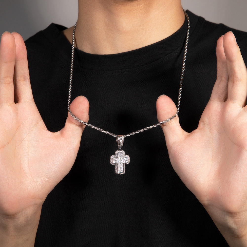Jewelry T Square Cross Pendant Necklace Copper with Zirconium Spectrum St. Valentine's Crosses