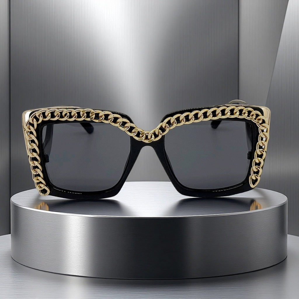 Trendy punk glasses square frame retro chain