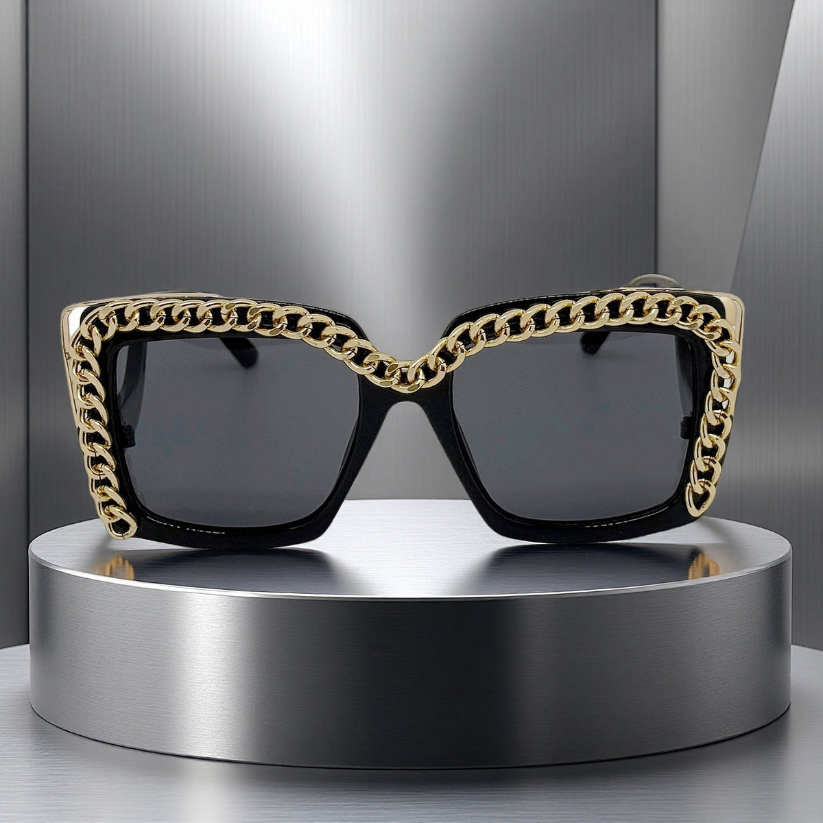 Trendy punk glasses square frame retro chain