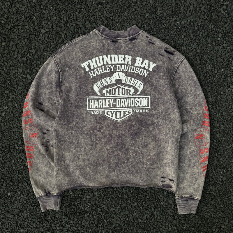 Unisex Vintage  sweatshirt Guns N' Roses x Harley-Davidson Tour Limited Edition Crewneck Sweatshirt â€?Heavyweight, Washed & Distressed Finish