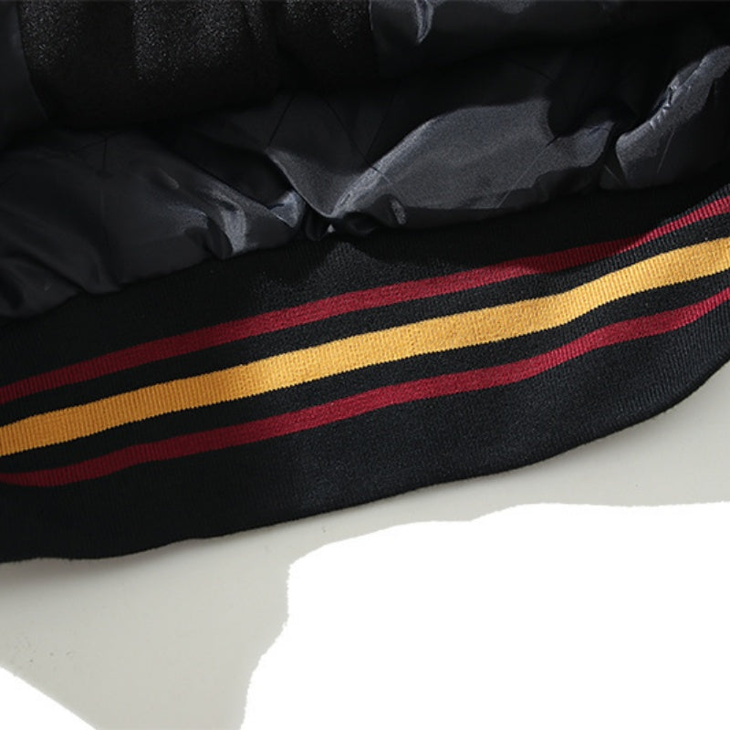 American-style baseball jacket Leather Sleeve 8-Ball Globe Graphic Oversized Streetwear Brand 40th Anniversary Limited Edition Black 8 Quilted Wool-Blend Varsity Jacket â€?High-Street Hip-Hop Style with Embroidery (Kenijima-Style)